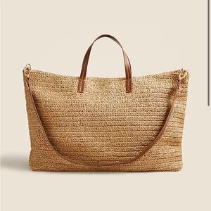 NEW J. Crew Palma overnight tote in handknotted straw and leather CJ888 $228
